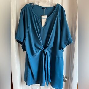 Bloom Chic Womens Plus 28 5X Short Sleeve Top Cyan Blue